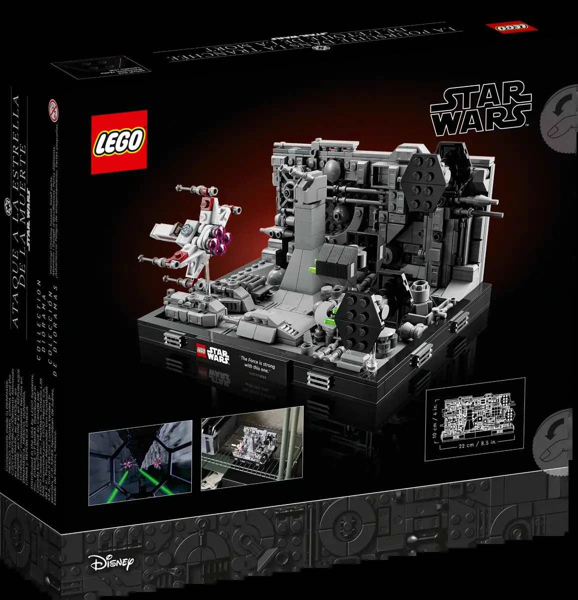 LEGO Star Wars Death Star Trench Run Diorama 75329 box with detailed play scene.