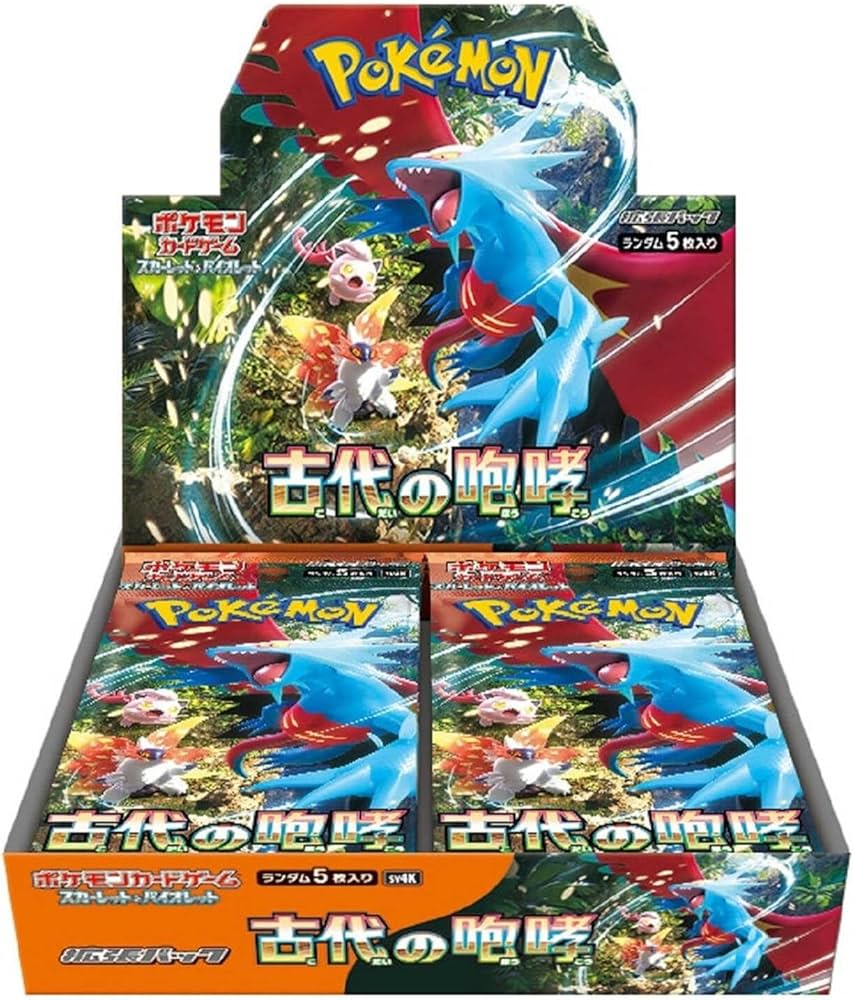Pokémon Ancient Roar Japanese Booster Box - SV4K, featuring rare cards and vibrant artwork.