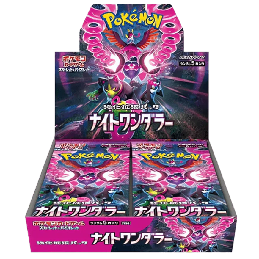 Pokémon Night Wanderer Japanese Booster Box SV6a with vibrant packaging and 30 packs displayed.