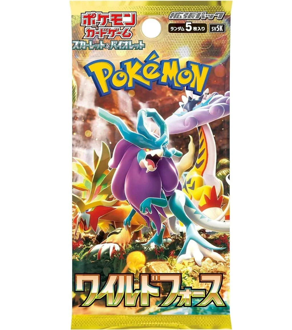 Pokémon Wild Force Japanese Booster Box SV5K, featuring new and classic Pokémon cards.