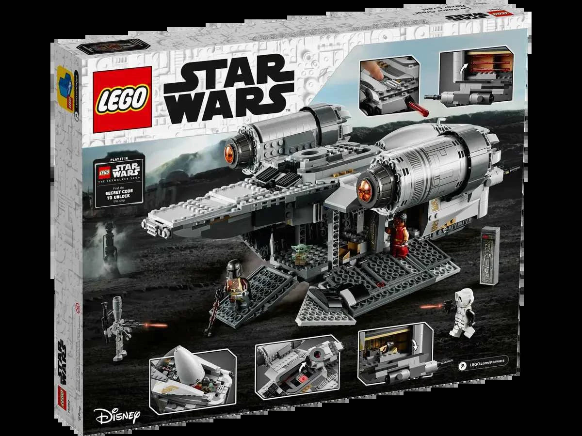 LEGO Star Wars The Razor Crest 75292 building set box with detailed ship and minifigures.